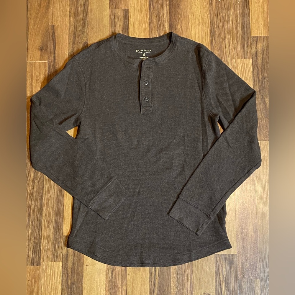 Sonoma Life+Style Shirt Brown Long Sleeve Top Buttoned Knit Men’s Size Medium